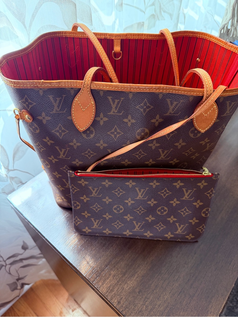 Louis Vuitton Monogram Neverfull Tote with Red Lining